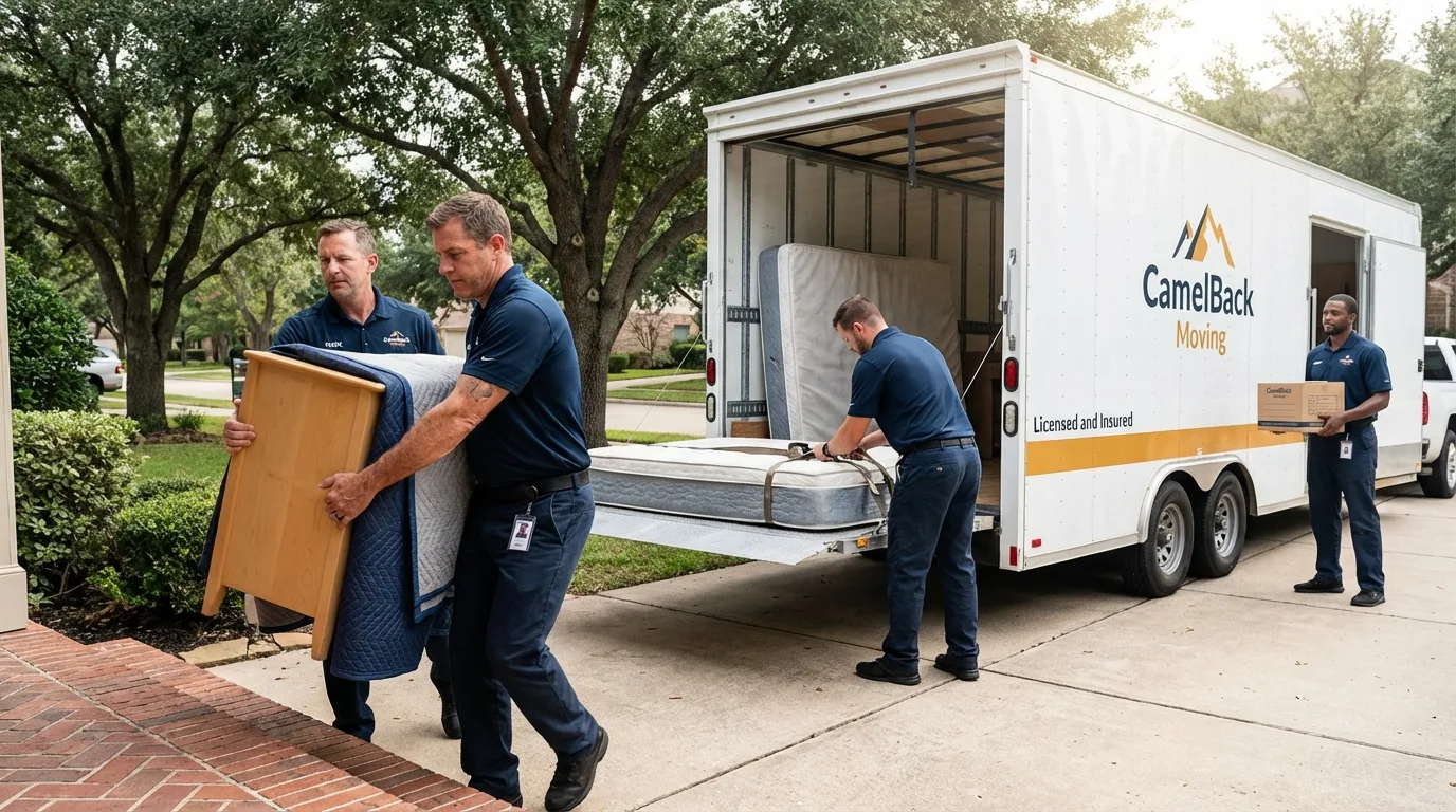 Crew loading residential truck for cross-state move from Bainbridge Island, WA