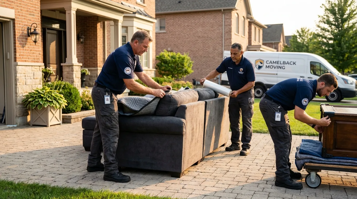 Large estate moving crew wrapping furniture in Bainbridge Island, WA
