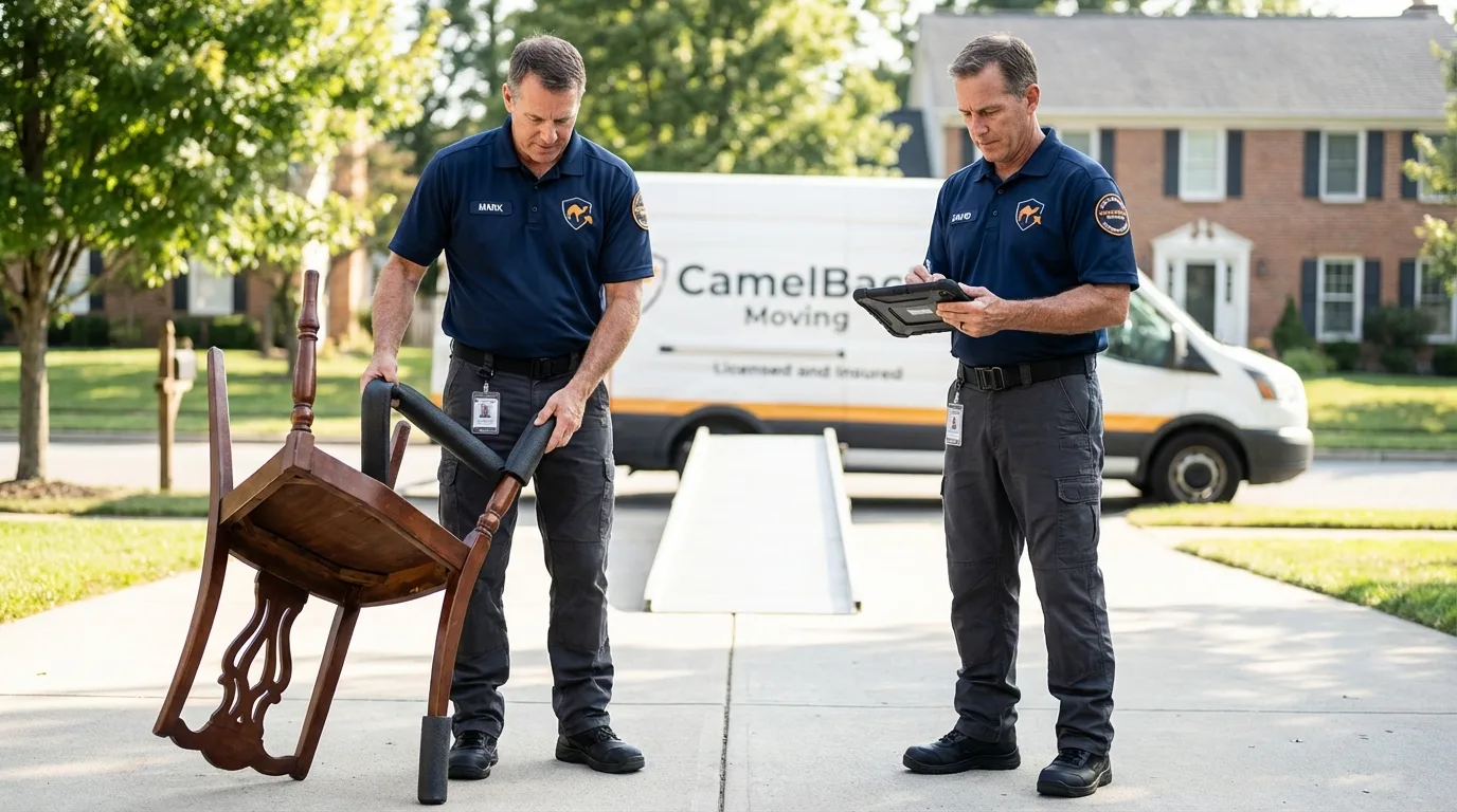 Movers inspecting furniture for damage prevention before loading in Bainbridge Island, WA