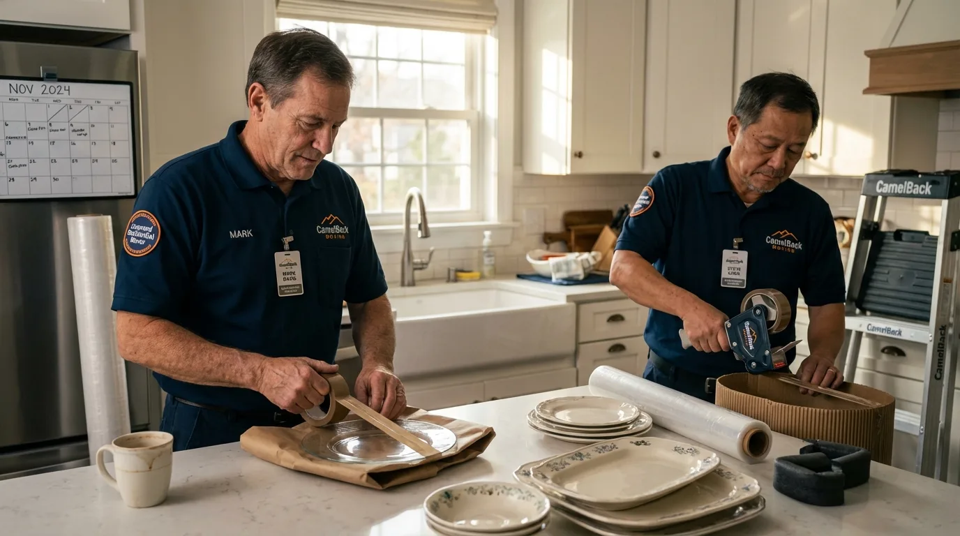 Professional crew packing kitchen dishware in Bainbridge Island, WA