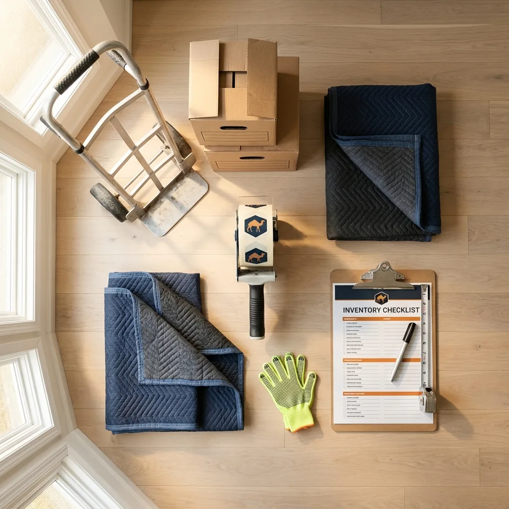 Professional moving supplies and packing materials layout for Bainbridge Island residential relocations